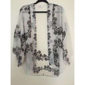 White kimono with black flower accent